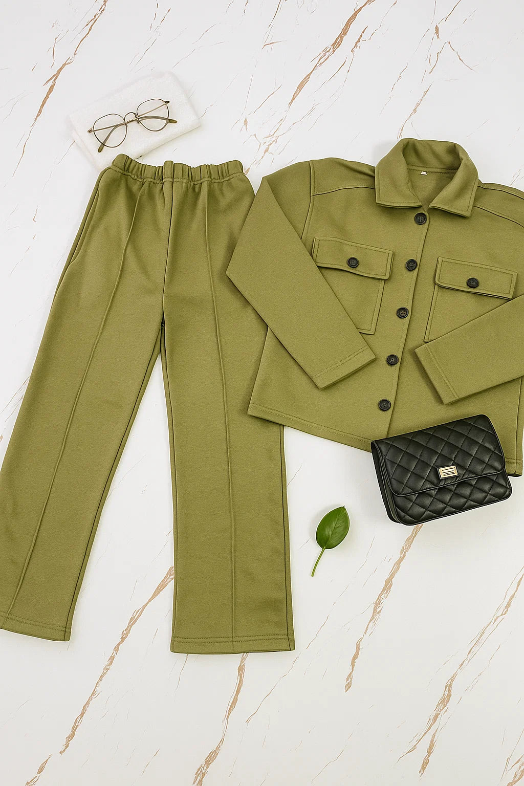 Women Flap Pocket Fleece Cord Set