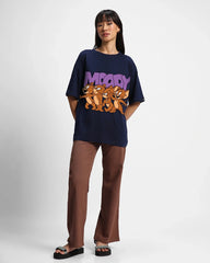 Women Moody Oversized Drop Shoulder Graphic Tee